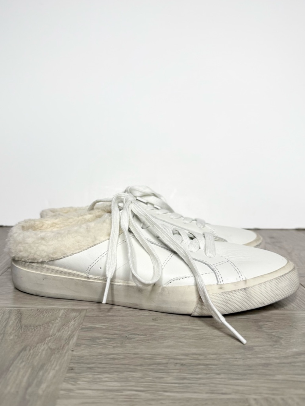 Marc Fisher Miranda White Leather Faux Fur Mule Sneaker 8M